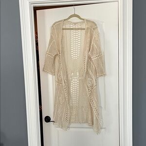 Crochet Open-Front Kimono Cover-Up in Cream- Anthropologie- The korner